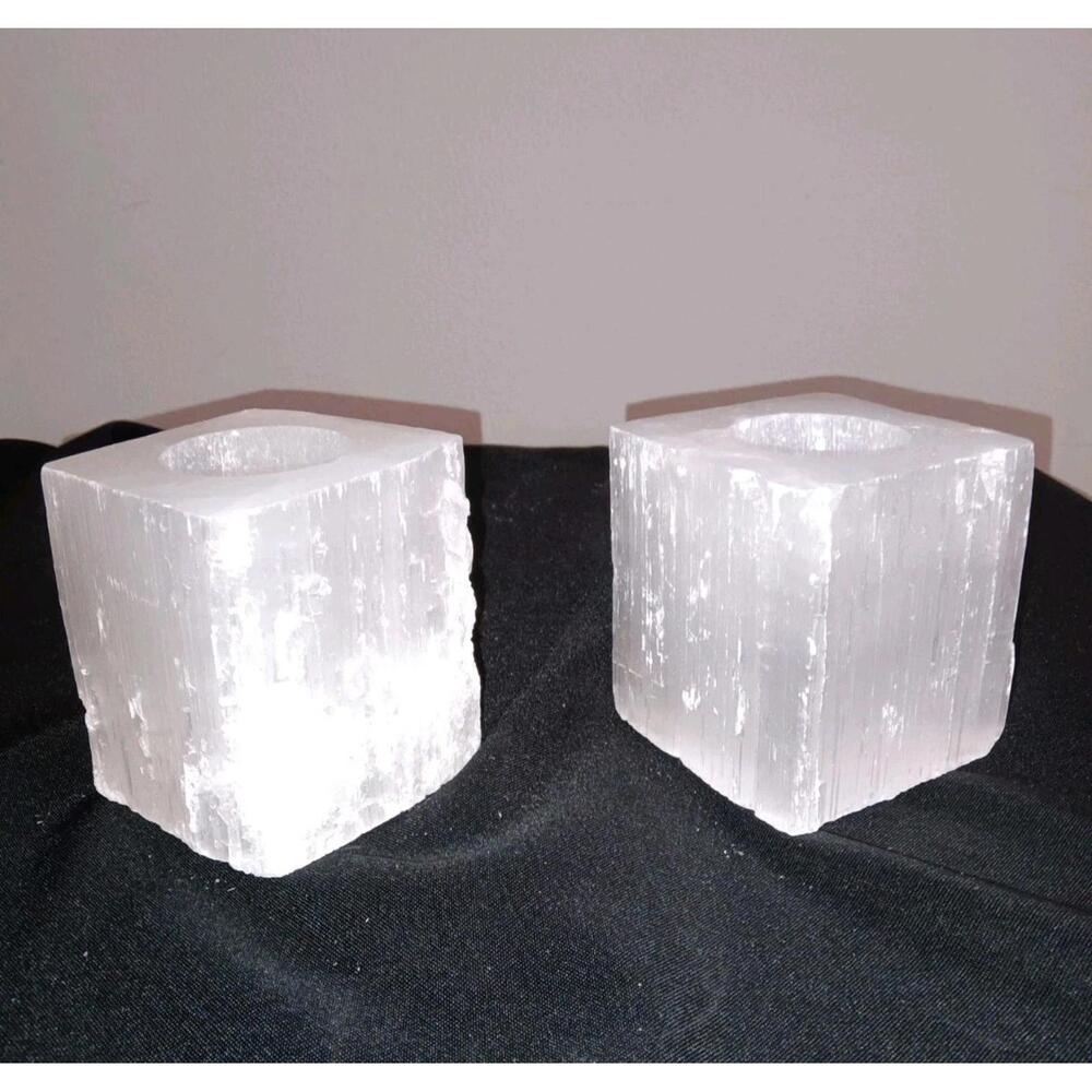 Selenite Crystal Candle Holders. Tea Light Candles